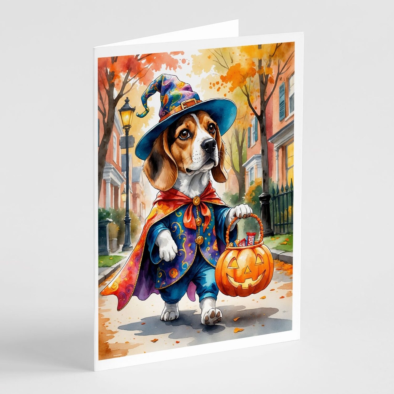 Edge Collections - 5" x 7" - Multicolor - Beagle Halloween Trick or Treat Greeting Cards - 8 Pieces